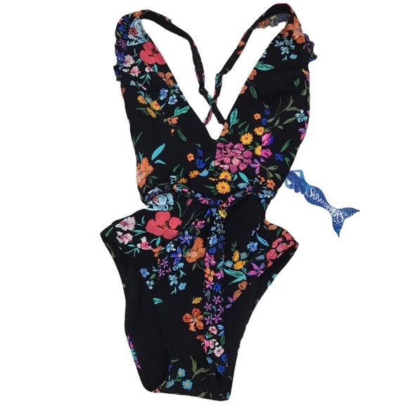 Skinny Dippers Baby Kiss Cinch Ruffle Sleeve One Piece Swimsuit MediumNWT Floral - Picture 2 of 6